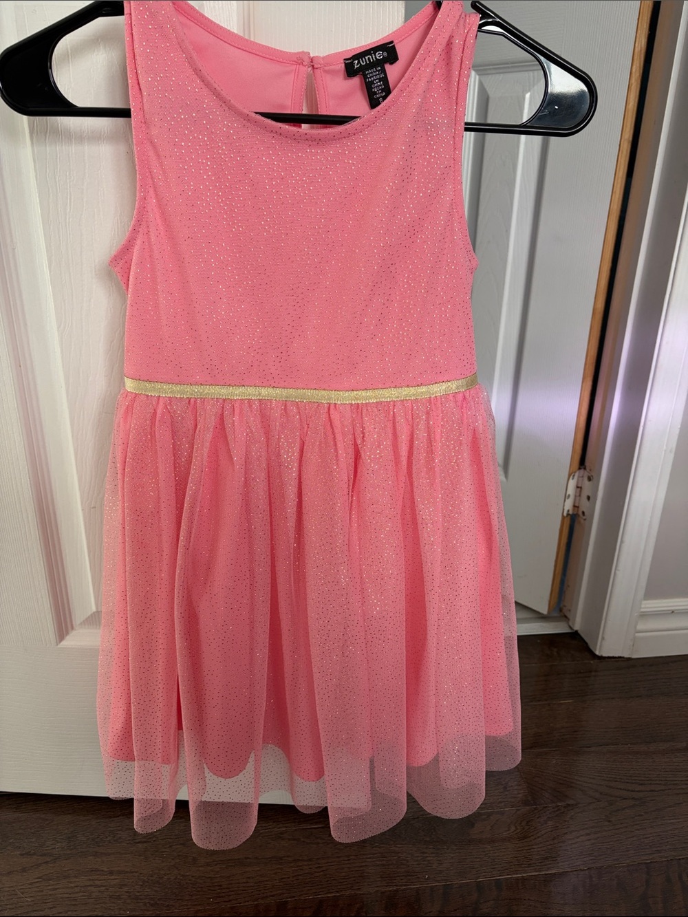 Zunie Pink Glitter Tulle Dress with Gold Band